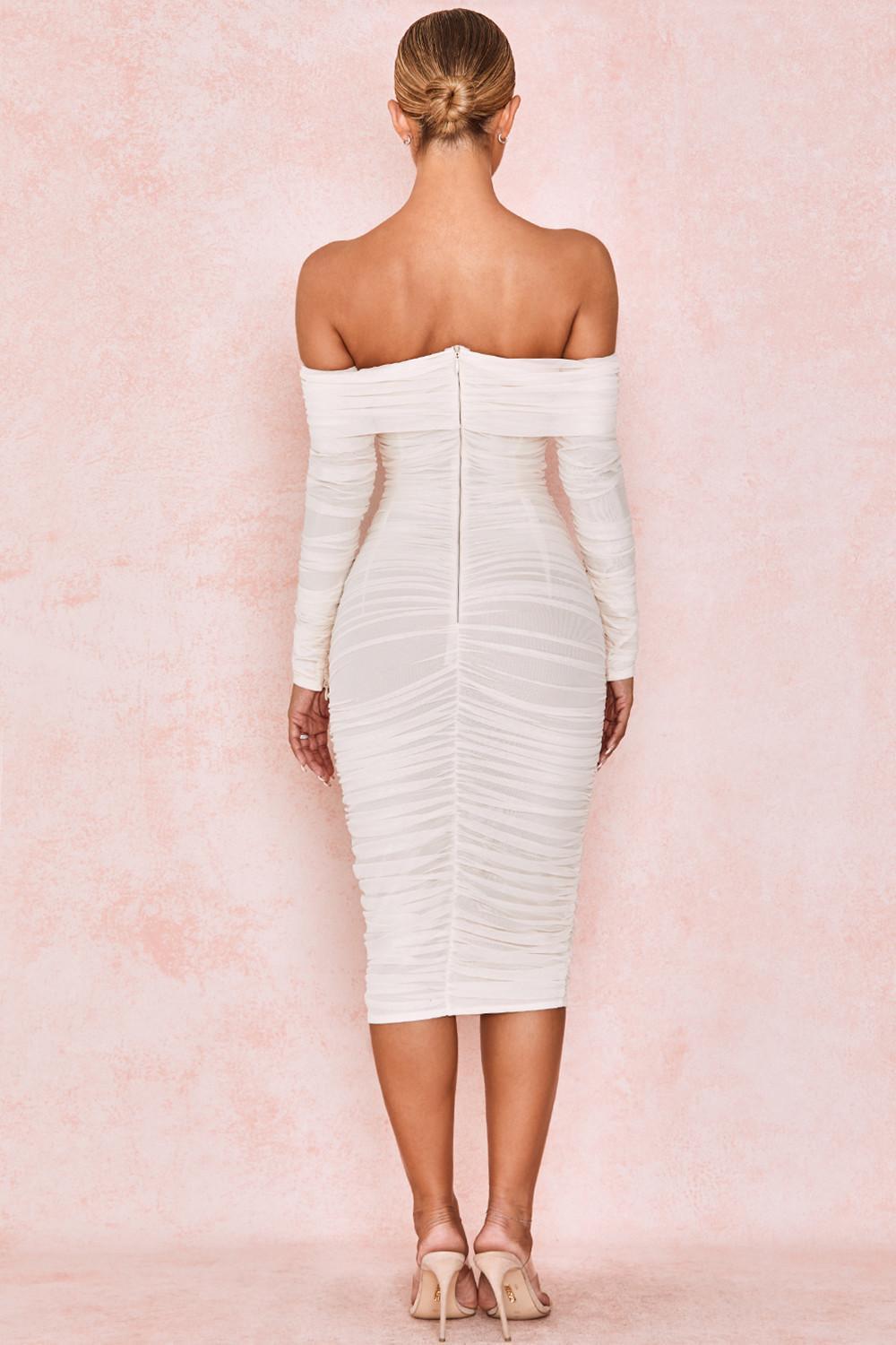 House of CB Anais Off Shoulder Ruched Midi Dress White Size 8 for rent on The Volte - main image