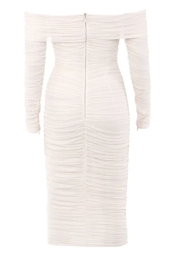 House of CB Anais Off Shoulder Ruched Midi Dress White Size 8 for rent on The Volte - main image