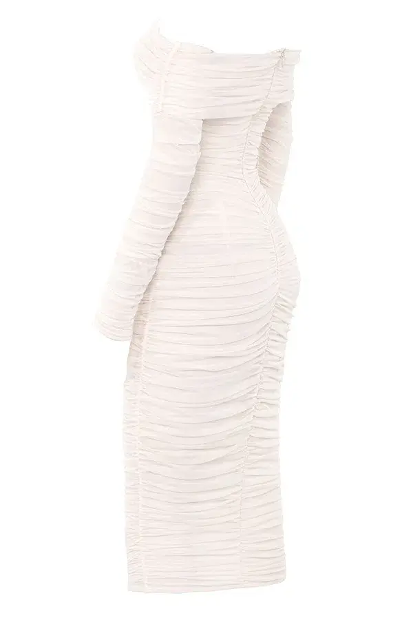 House of CB Anais Off Shoulder Ruched Midi Dress White Size 8 - Image 4