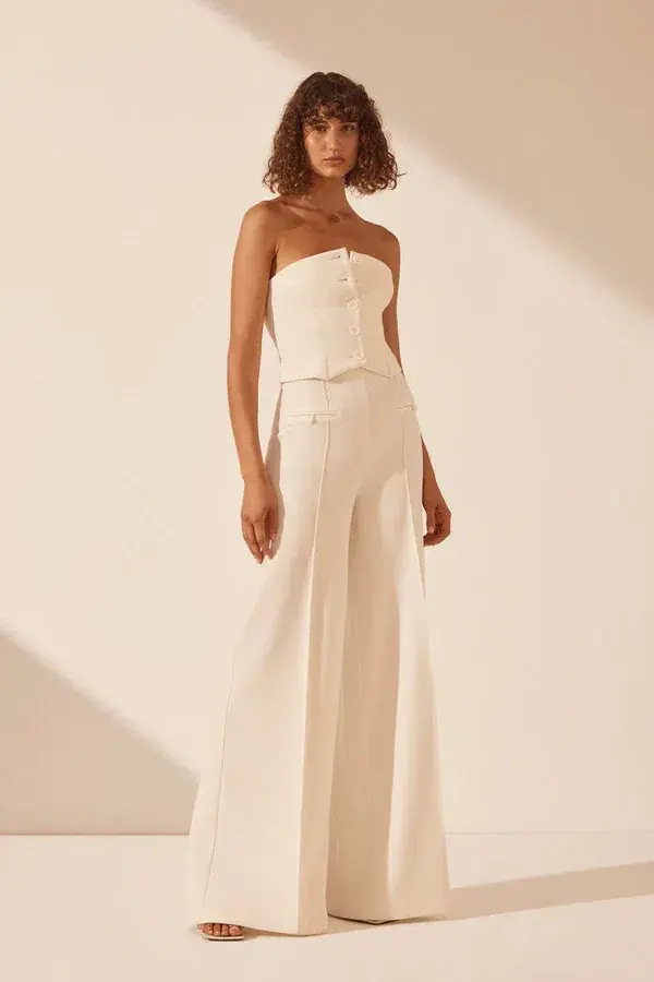Shona Joy Amura Set High Waisted Wide Leg Pant and Button Up Bodice - Cream - Image 1