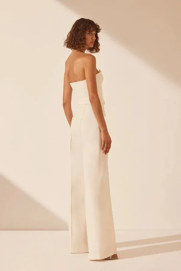 Shona Joy Amura Set High Waisted Wide Leg Pant and Button Up Bodice - Cream for rent on The Volte - main image