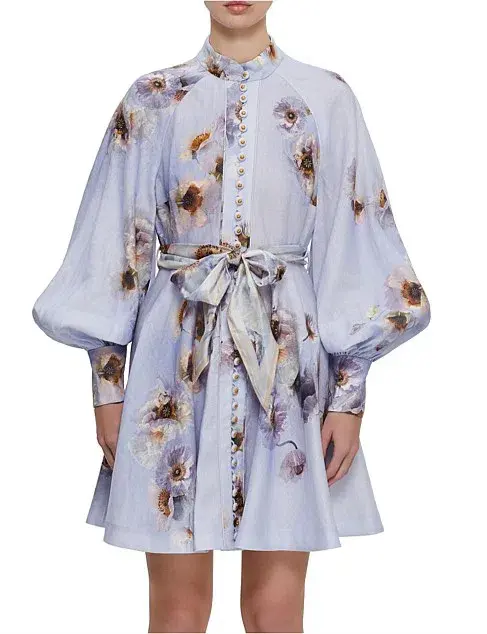 Zimmermann Hypnotic floral linen lilac poppy shirt dress size 3 au 14 for rent on The Volte - main image