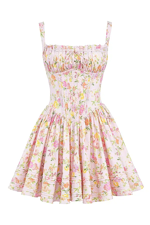 House of CB NATASSIA Pink Meadow Print Cotton Mini Dress - Image 1