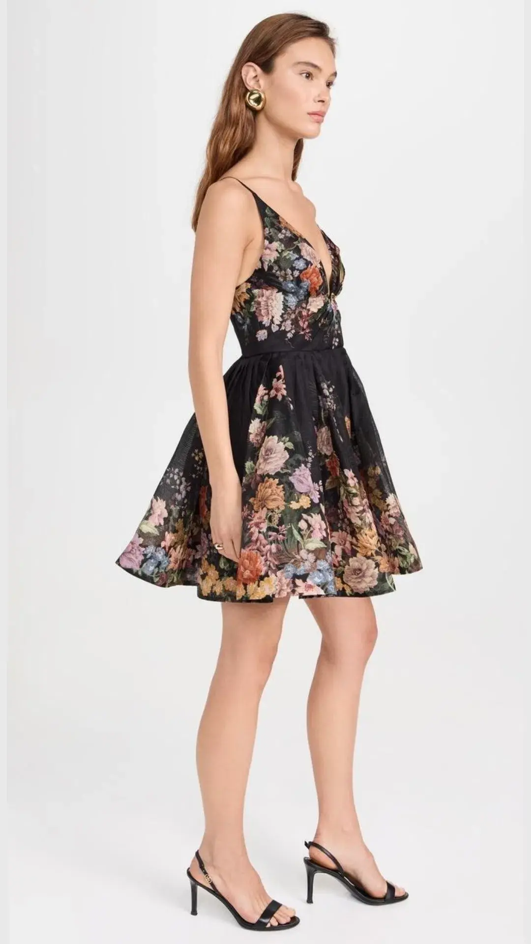 Zimmermann Pavilion V Neck Mini Dress in Black Multi Floral Size 1 (10) for rent on The Volte - main image