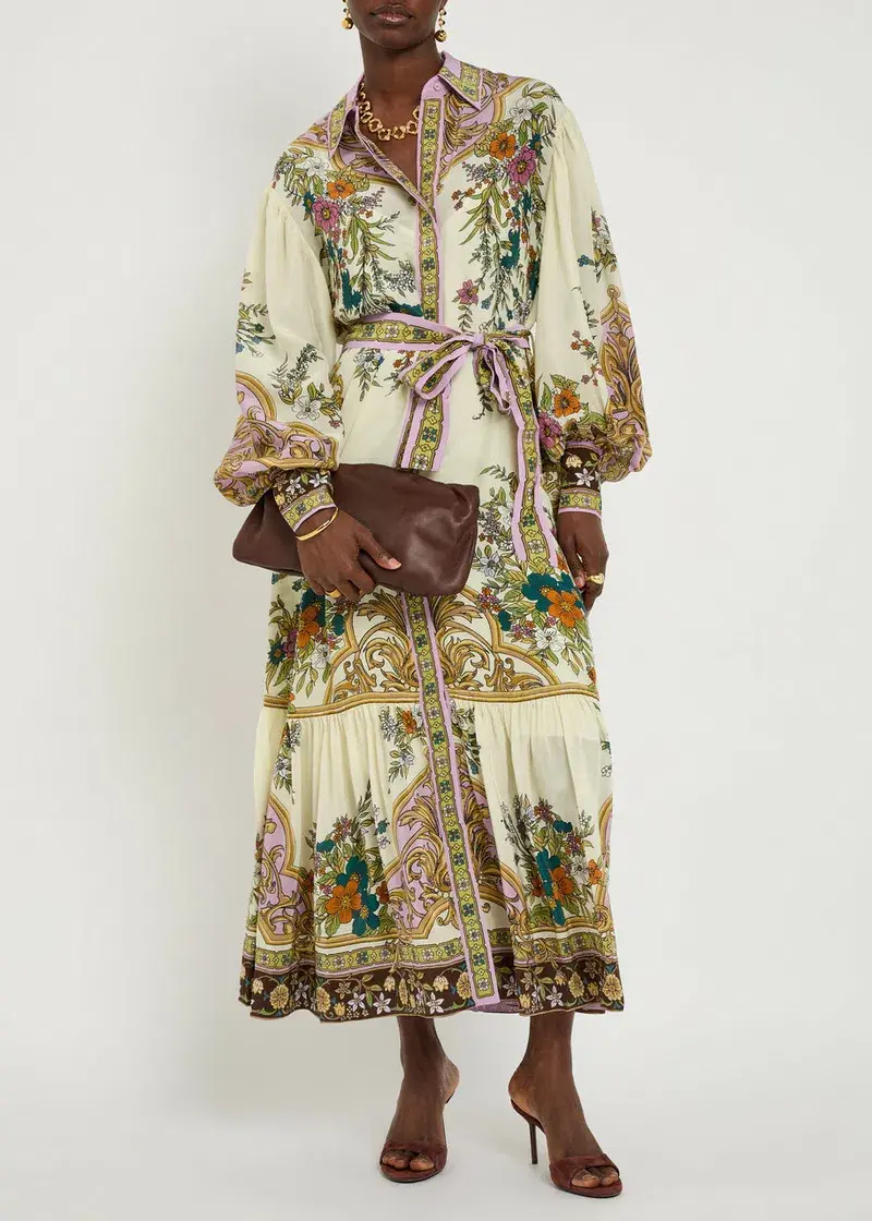 Alemais Antoinette Floral-print Chiffon Maxi Shirt Dress Cream Size 12 - Image 9