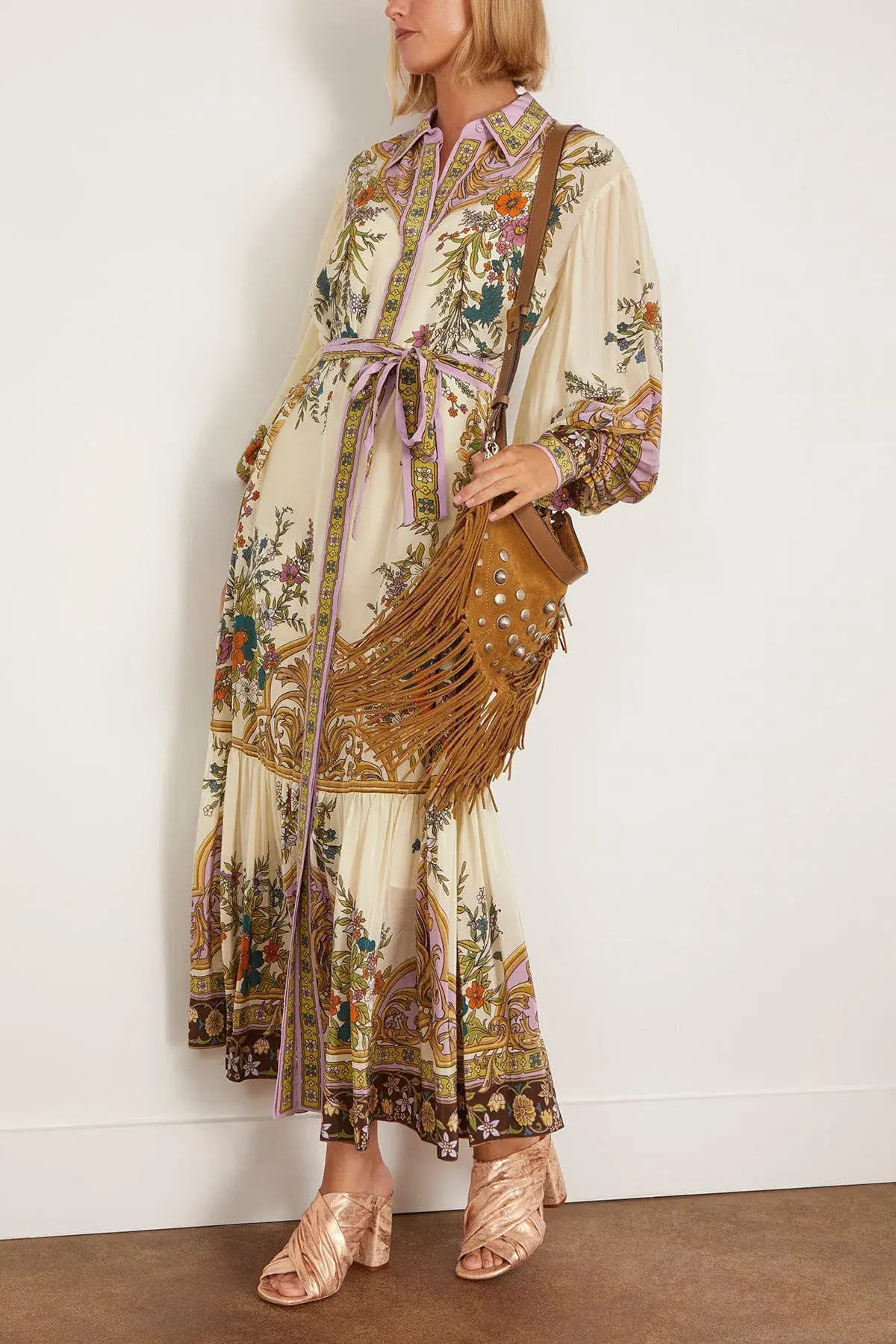 Alemais Antoinette Floral-print Chiffon Maxi Shirt Dress Cream Size 12 - Image 1