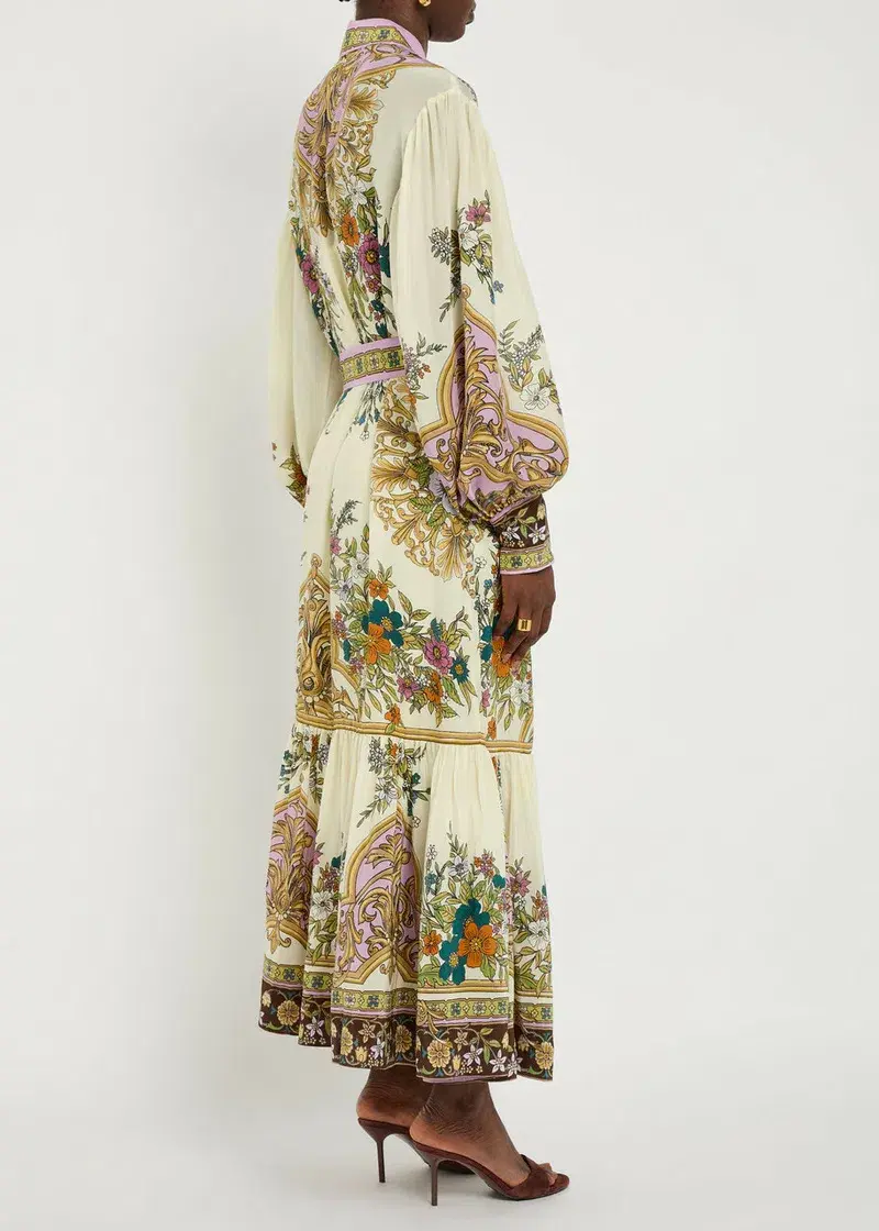 Alemais Antoinette Floral-print Chiffon Maxi Shirt Dress Cream Size 12 - Image 8