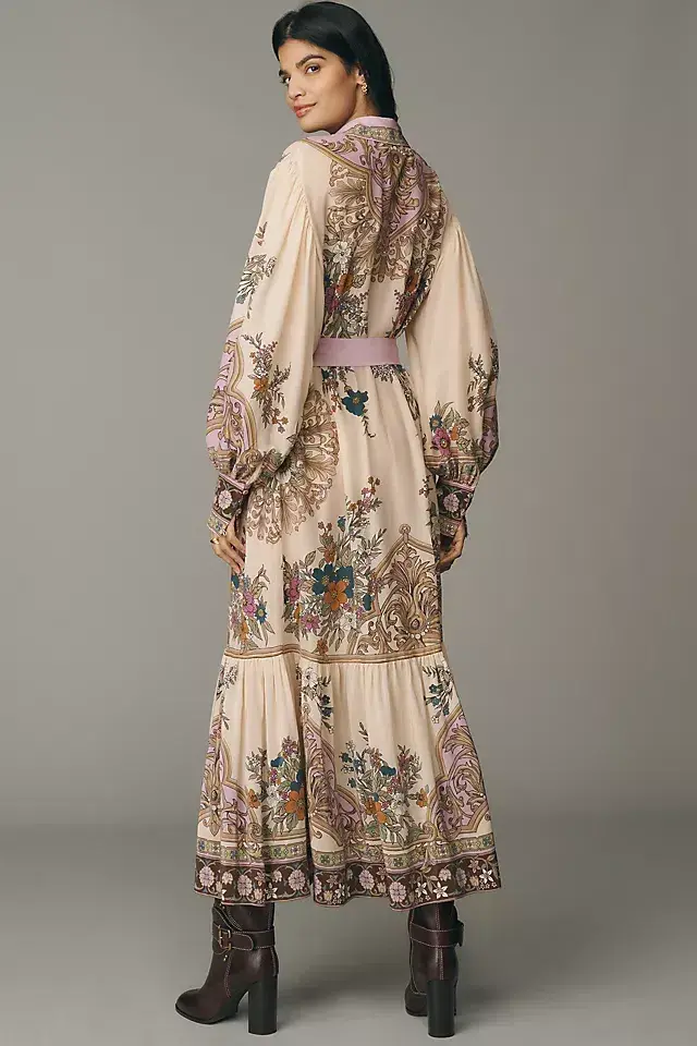 Alemais Antoinette Floral-print Chiffon Maxi Shirt Dress Cream Size 12 - Image 6