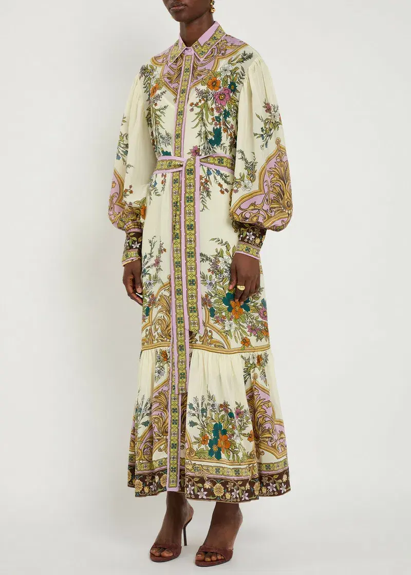 Alemais Antoinette Floral-print Chiffon Maxi Shirt Dress Cream Size 12 - Image 7