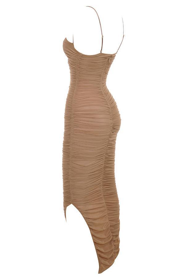 House of CB Fornarina Organza Mesh Midi Dress Tan Size 8 for rent on The Volte - main image