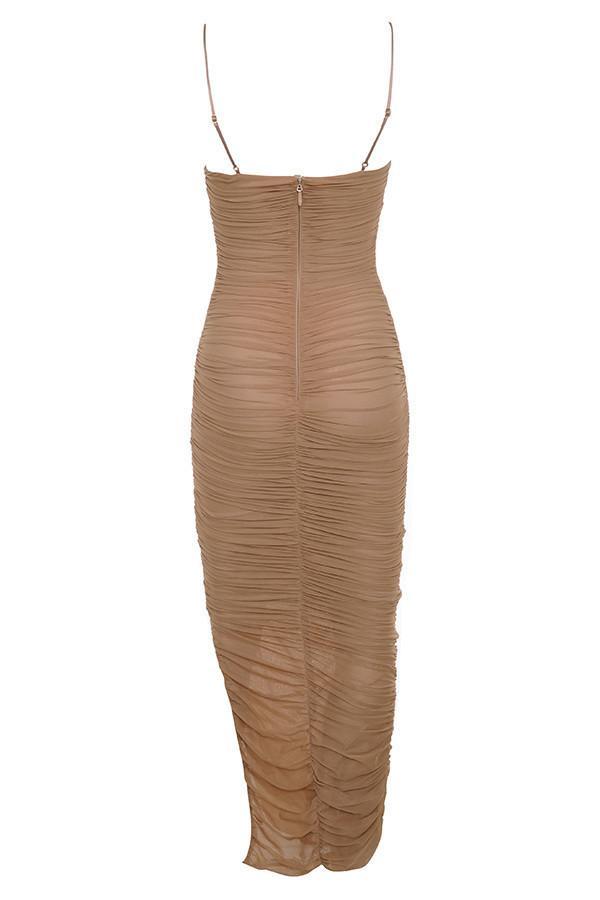 House of CB Fornarina Organza Mesh Midi Dress Tan Size 8 - Image 5