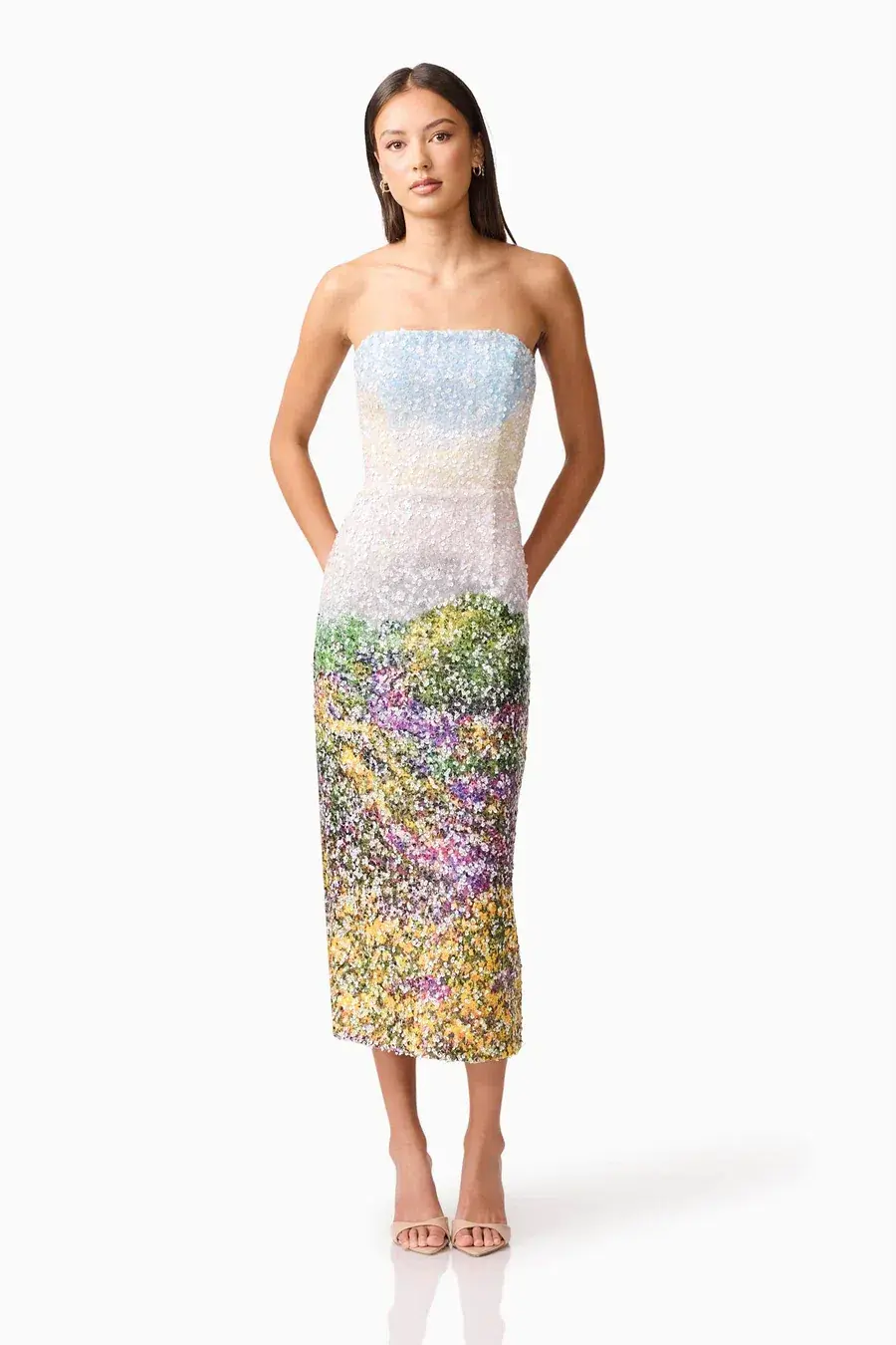 Elliatt Arden Strapless Midi Dress in Multi Ombre Size L - Image 1