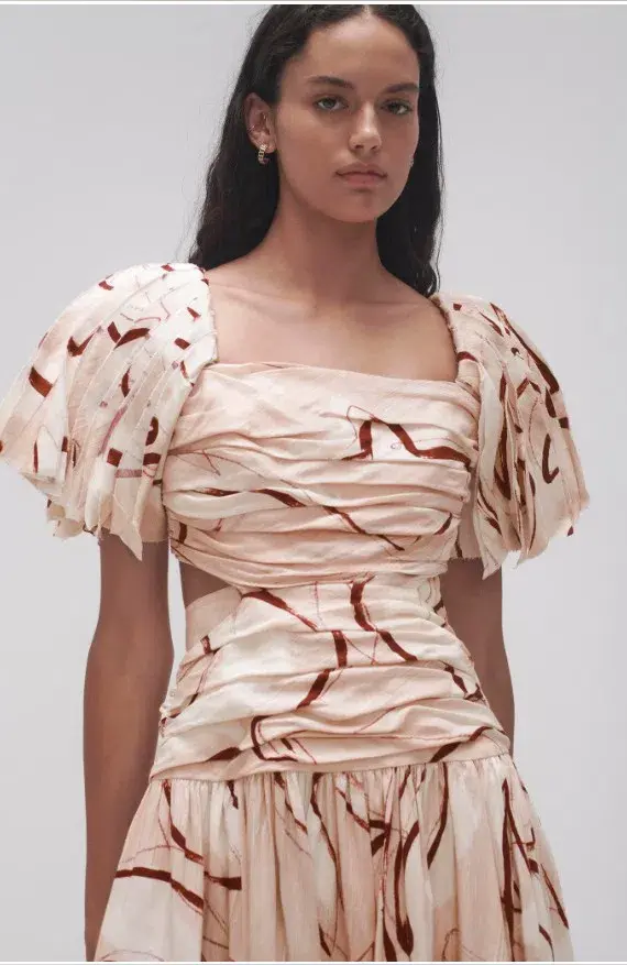 AJE Marianne Midi Dress Ruched Cutout Whimsical Dove  - Image 3
