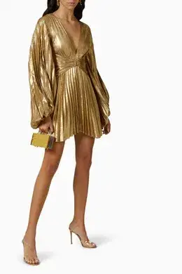 ACLER Geneva Pleated Mini Dress Gold 10 - Image 1