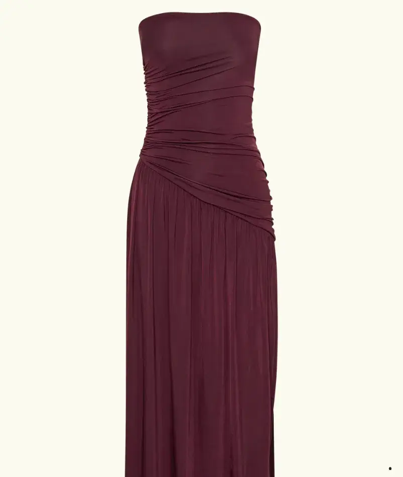 MESHKI Bex Strapless Slinky Maxi Dress With Split Burgundy Size 10 - Image 5