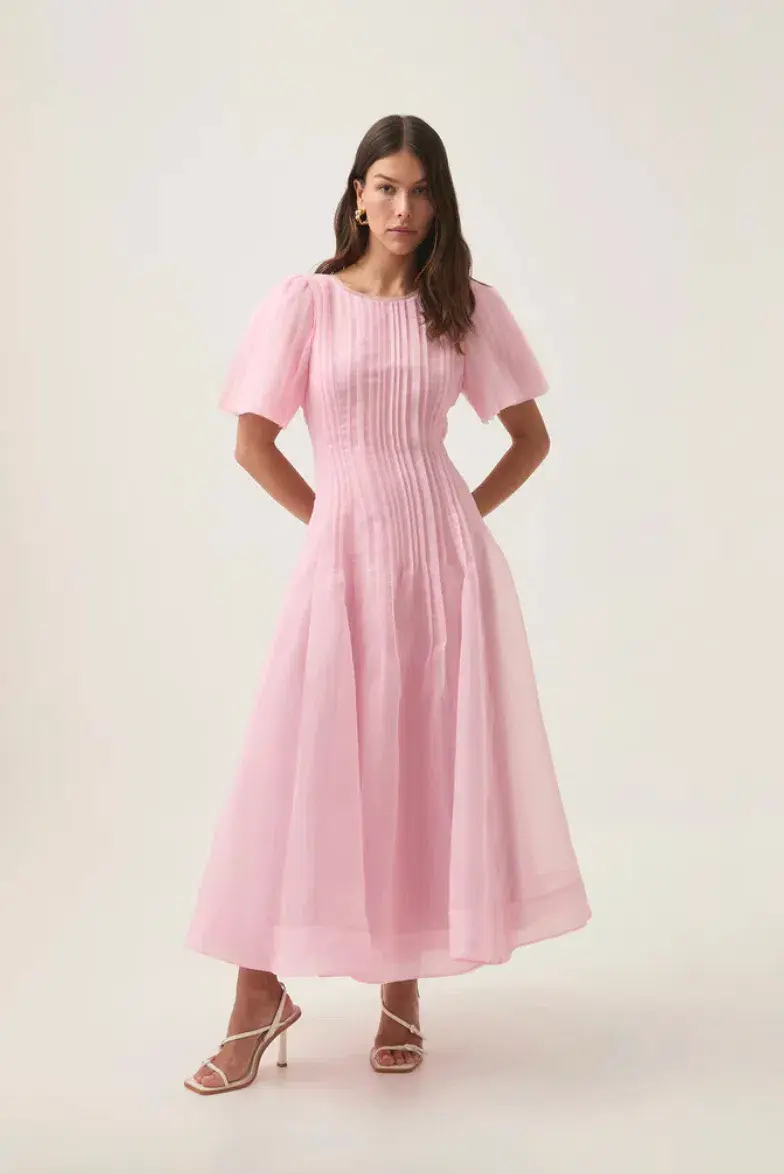 Aje Nova Pleated Midi Dress Chalk Pink Size AU 14 - Image 1