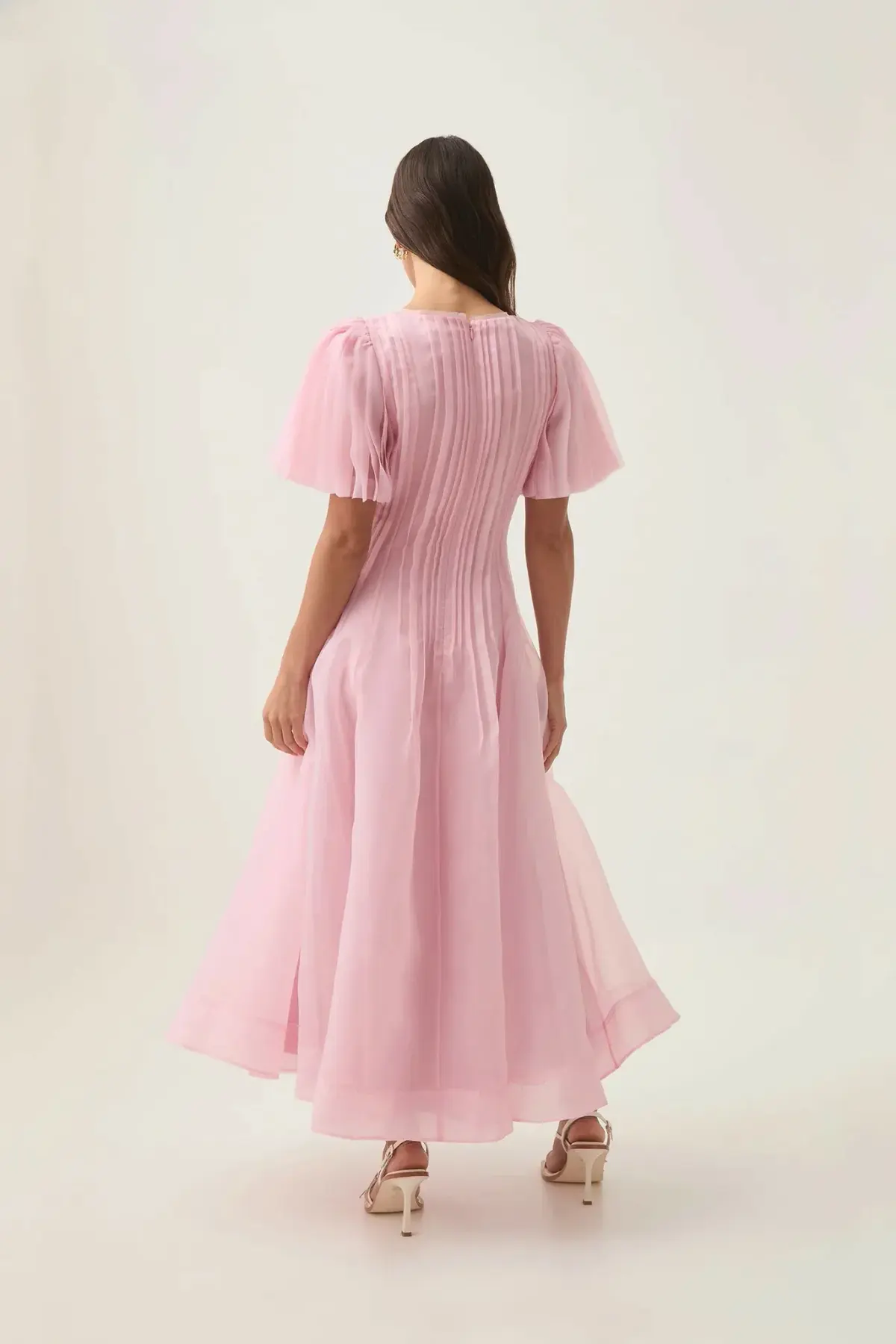 Aje Nova Pleated Midi Dress Chalk Pink Size AU 14 - Image 3