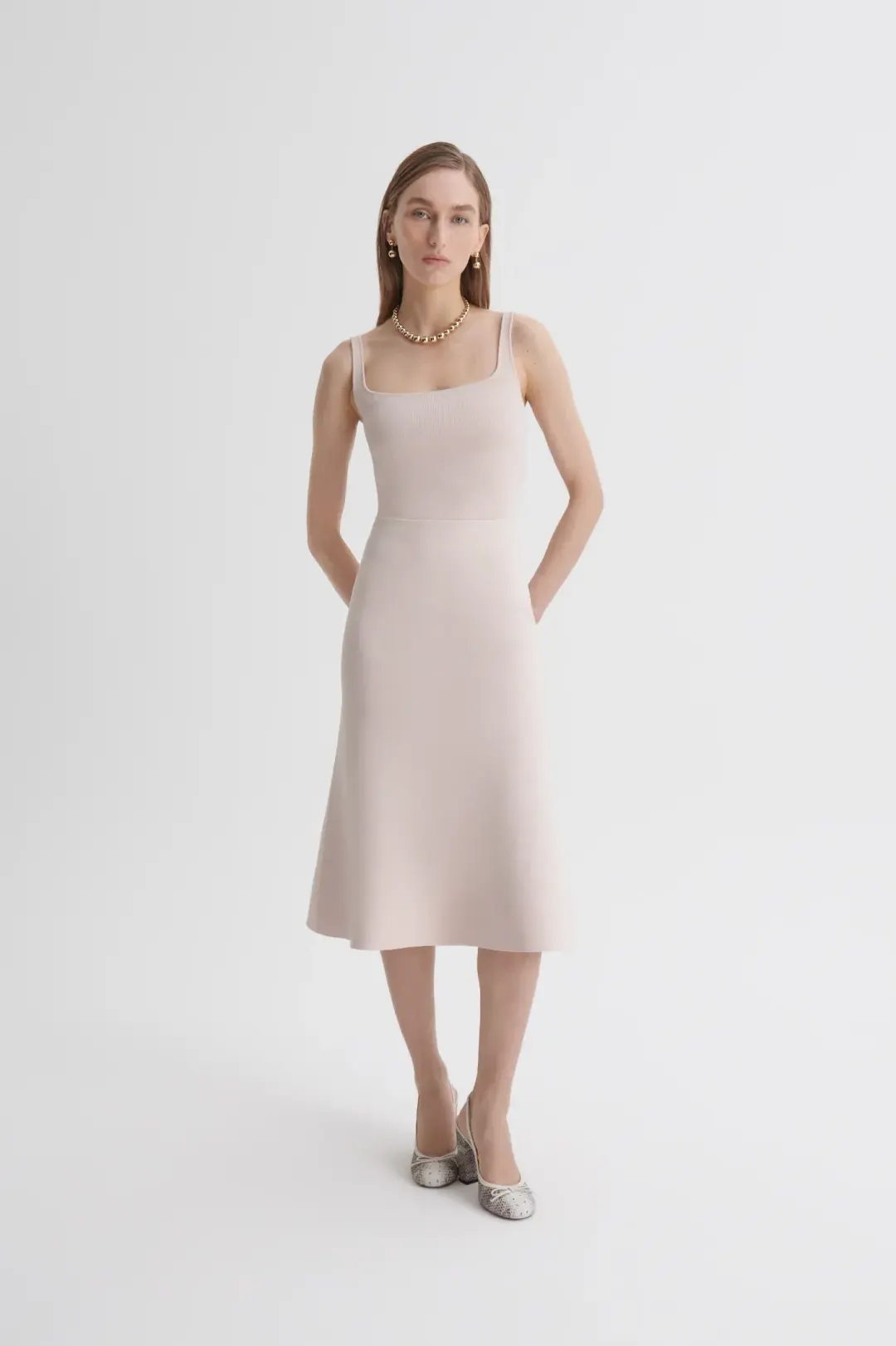 Scanlan Theodore Crepe Bralette Knit Dress in Grey Beige for rent on The Volte - main image