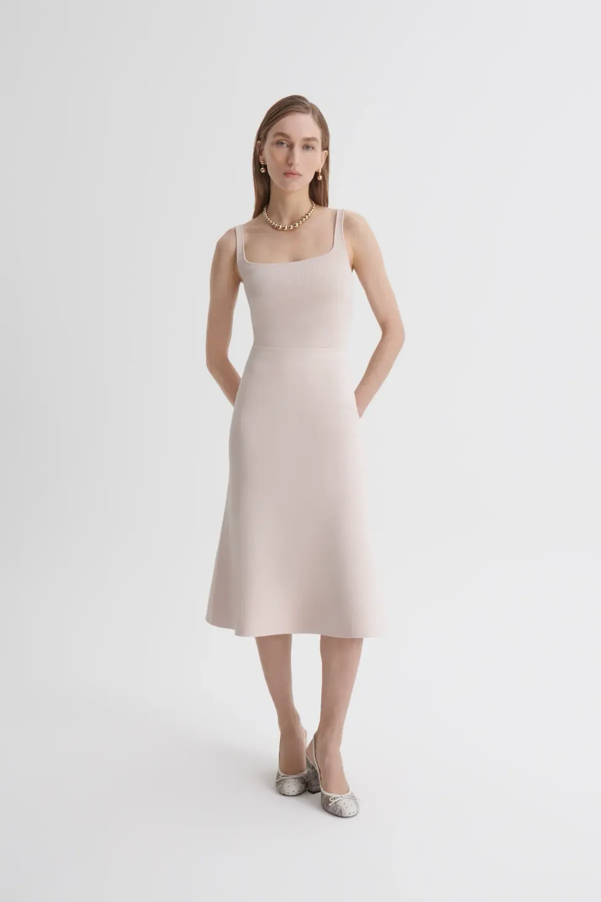 Scanlan Theodore Crepe Bralette Knit Dress in Grey Beige - Image 3
