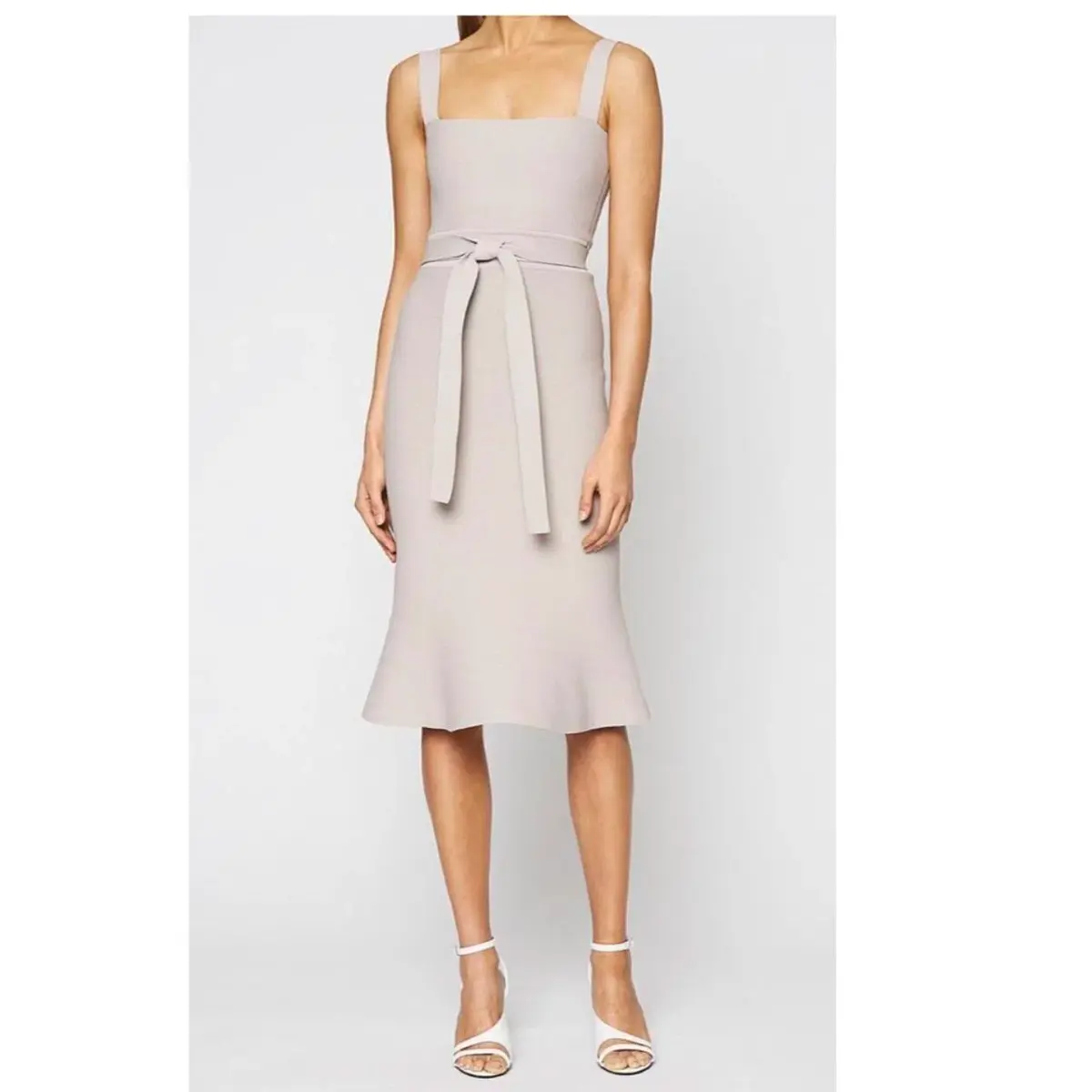 Scanlan Theodore Crepe Bralette Knit Dress in Grey Beige - Image 1