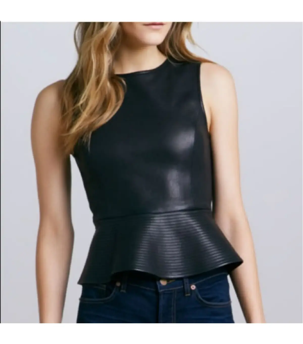 Theory Elleria Washed-leather Peplum Top Black Size AU 6 - Image 1