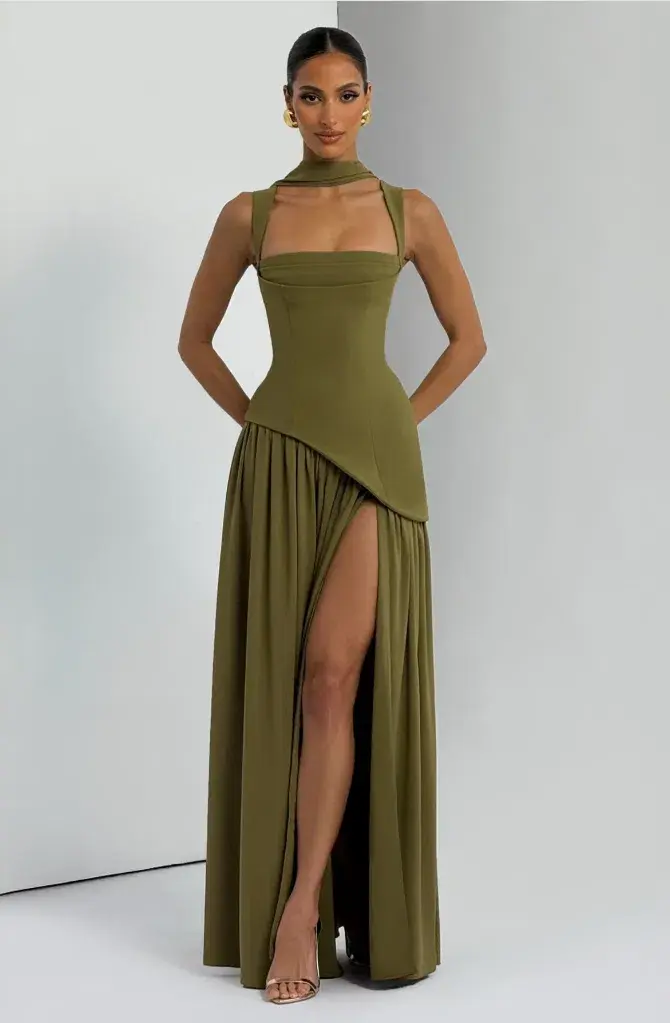 BABYBOO TULLULAH MAXI DRESS DEEP OLIVE SIZE S - Image 1