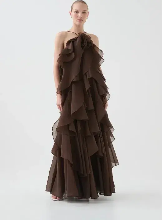 Aje Pandorea Layered Maxi Dress Carob Size AU 6 for rent on The Volte - main image