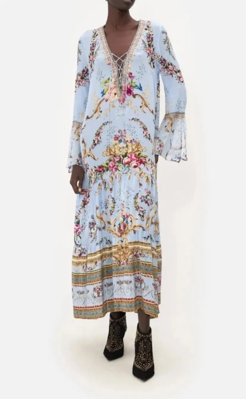 Camilla Lace Up Dress With Tiered Hem Floraful Size XS (8)  - Image 1