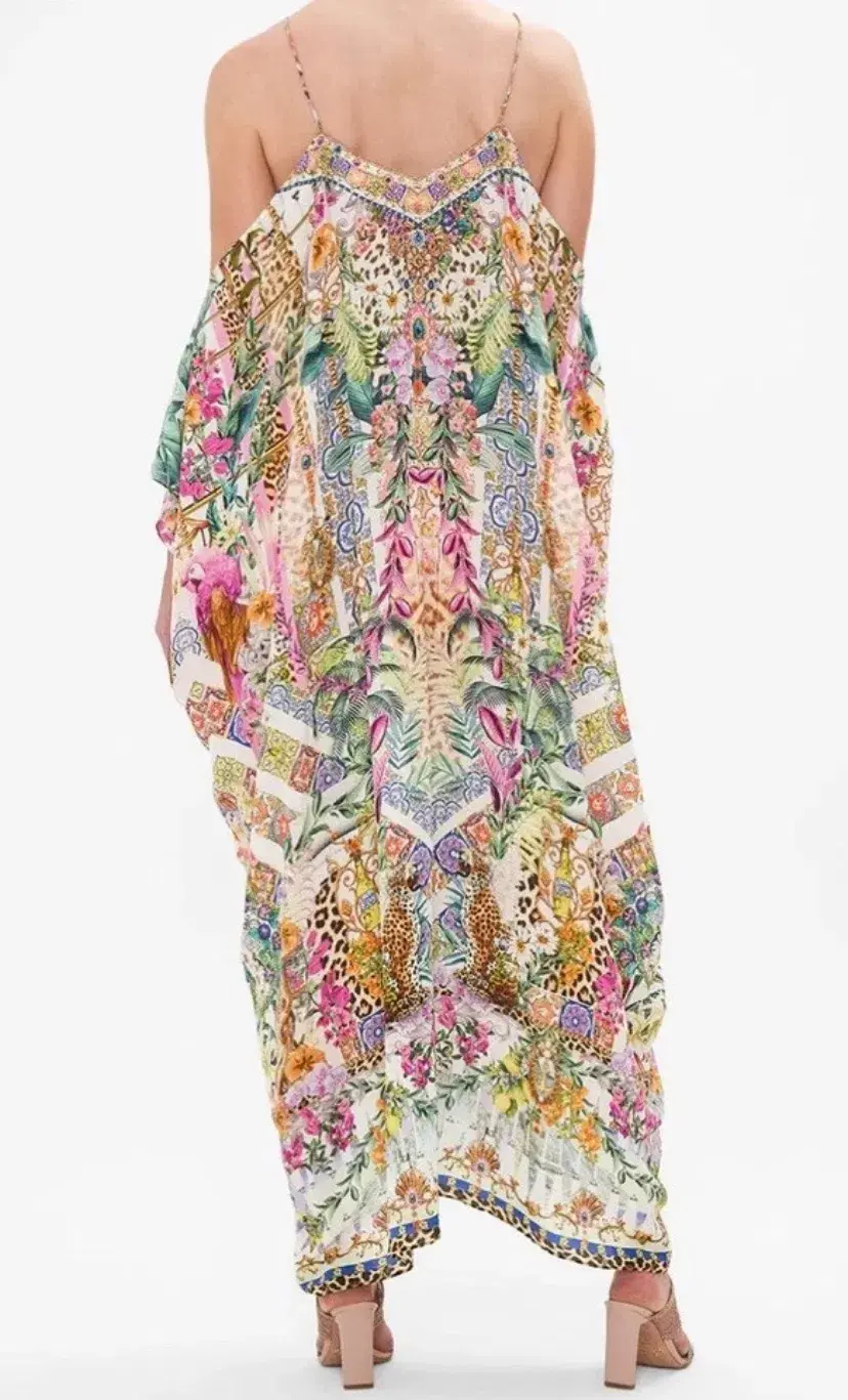 Camilla Shoestring Strap Kaftan Flowers Of Neptune One Size Silk Dress - Image 2