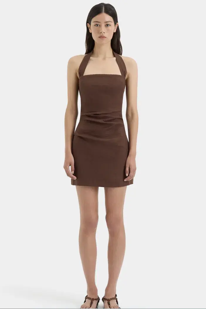 Sir the Label Noemi Halter Minis Dress in Chocolate in size 3/12AU - Image 1