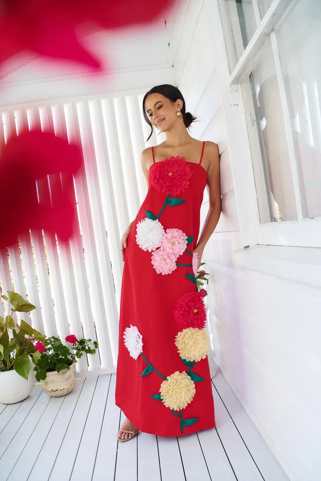 Elliatt Buttercup Embroidered Maxi Dress size 6 Red - Image 4