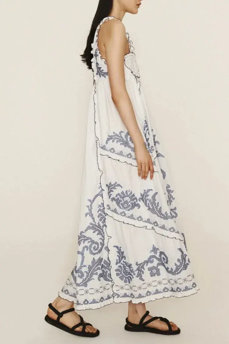 Alemais Hazel smocked embroidered midi dress size 14 - Image 4