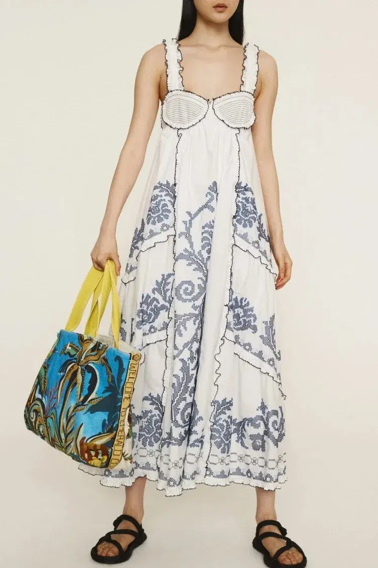 Alemais Hazel smocked embroidered midi dress size 14 - Image 3