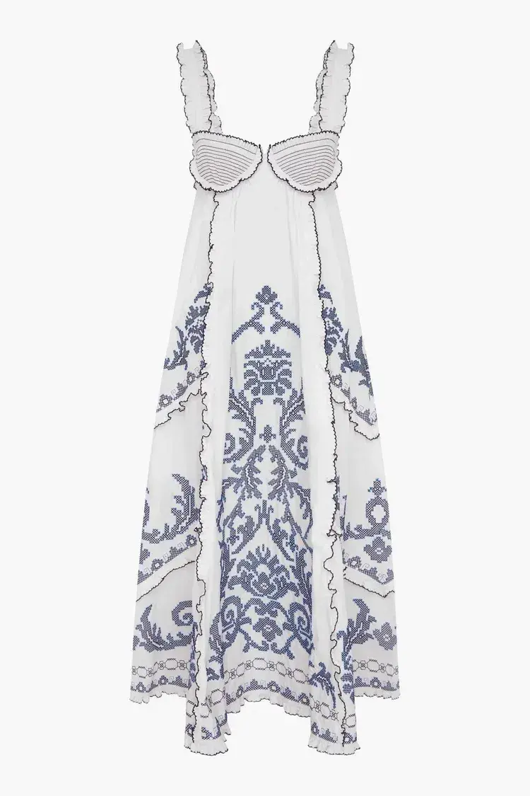 Alemais Hazel smocked embroidered midi dress size 14 - Image 2