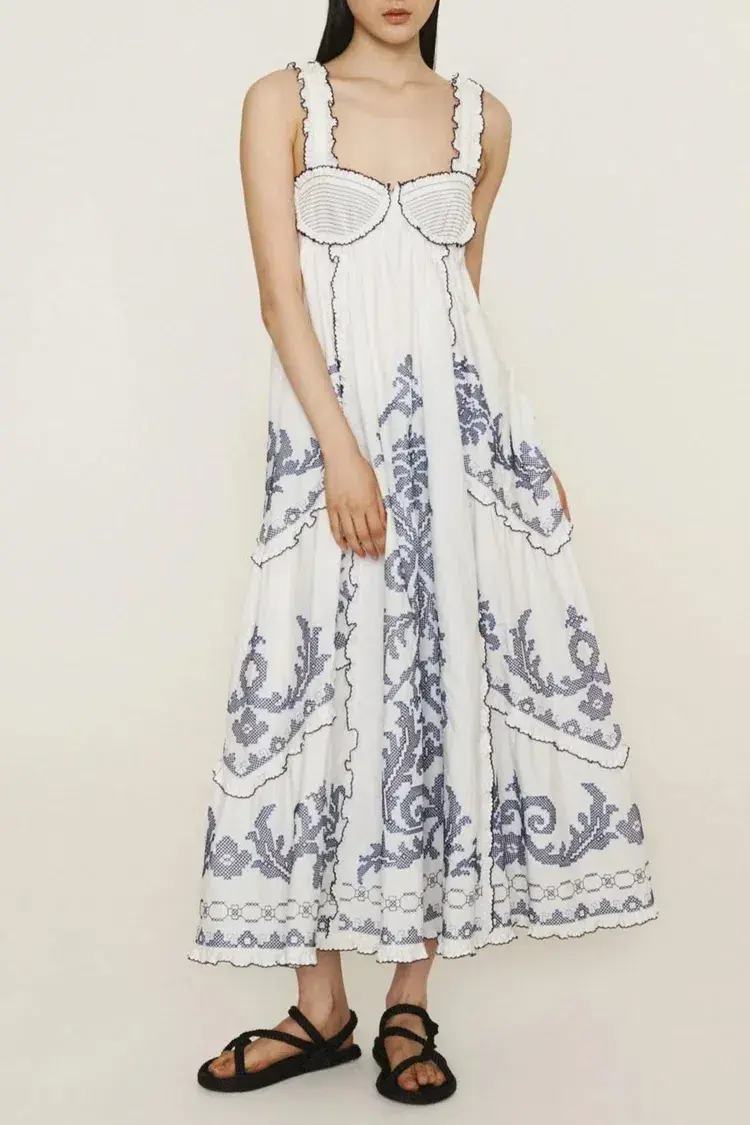 Alemais Hazel smocked embroidered midi dress size 14 - Image 1