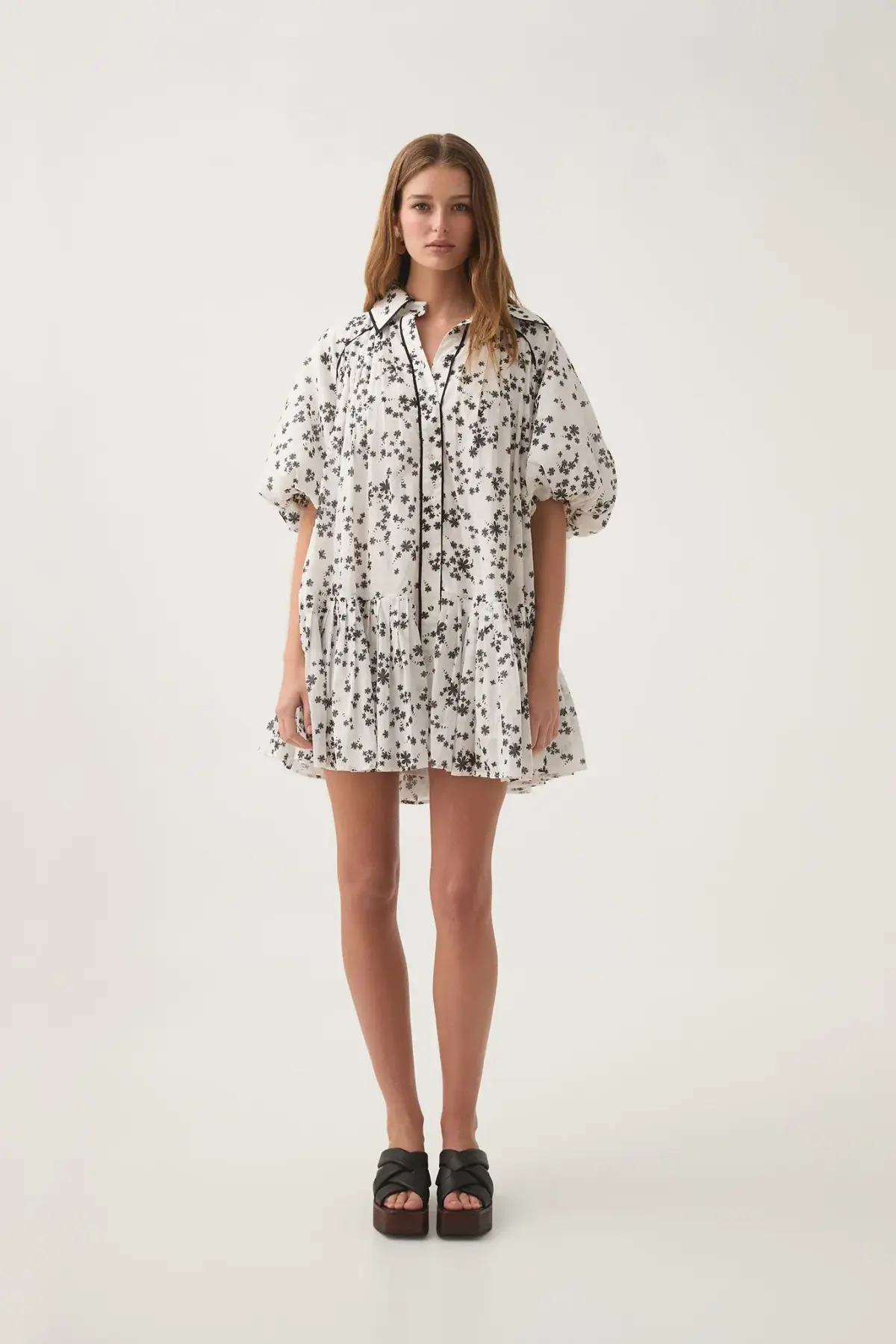 Aje Anthea Mini Smock Dress Daylight Daisies Black & White Size 10 - Image 2