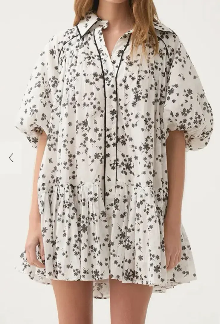 Aje Anthea Mini Smock Dress Daylight Daisies Black & White Size 10 - Image 1