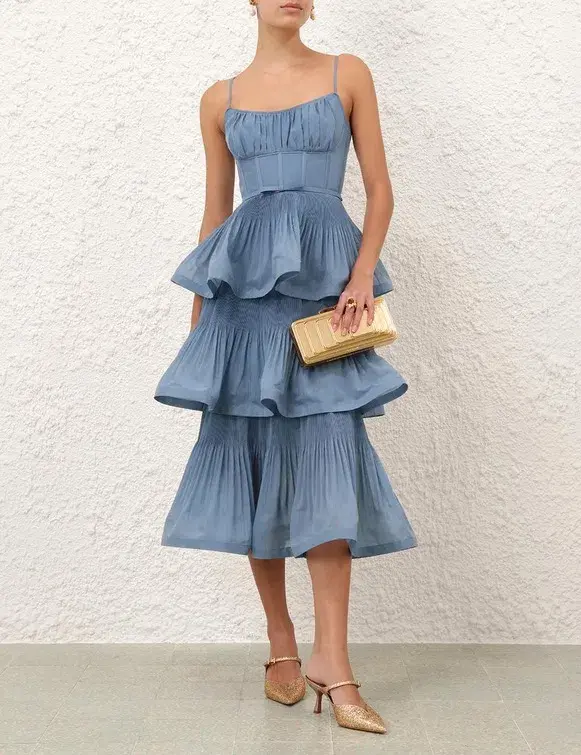 Zimmermann Pleated Tiered Midi Dress; size 0 / AU 10 - Image 1