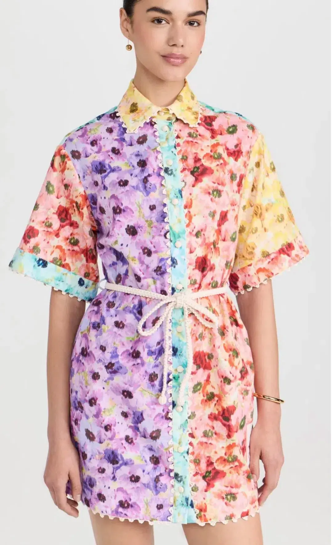 ZIMMERMANN LIGHTBURST TRIMMED SHIRT MINI DRESS SPLICED SIZE 1 AU 10 - Image 1
