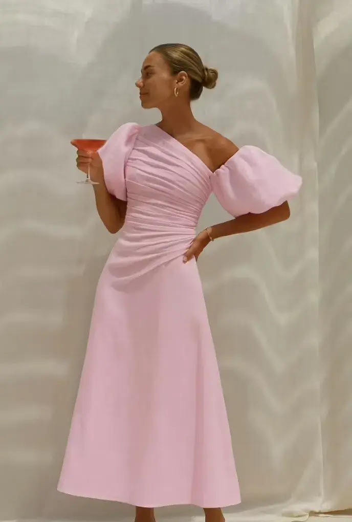 Aje Cadence Ruched Midi Dress in Ballerina Pink Size 8 - Image 1