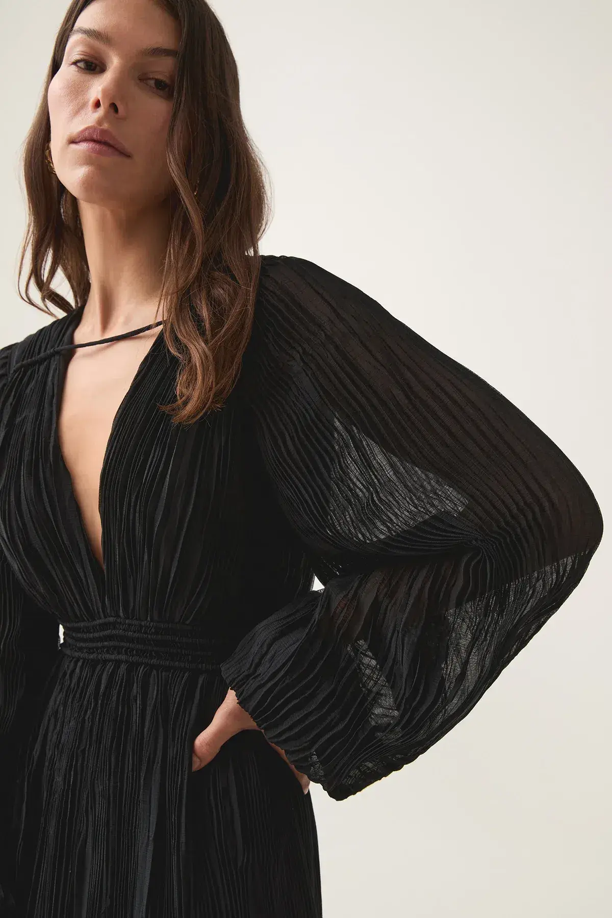 AJE Genevieve Pleated Midi Dress in Black Size S/AU8 - Image 4