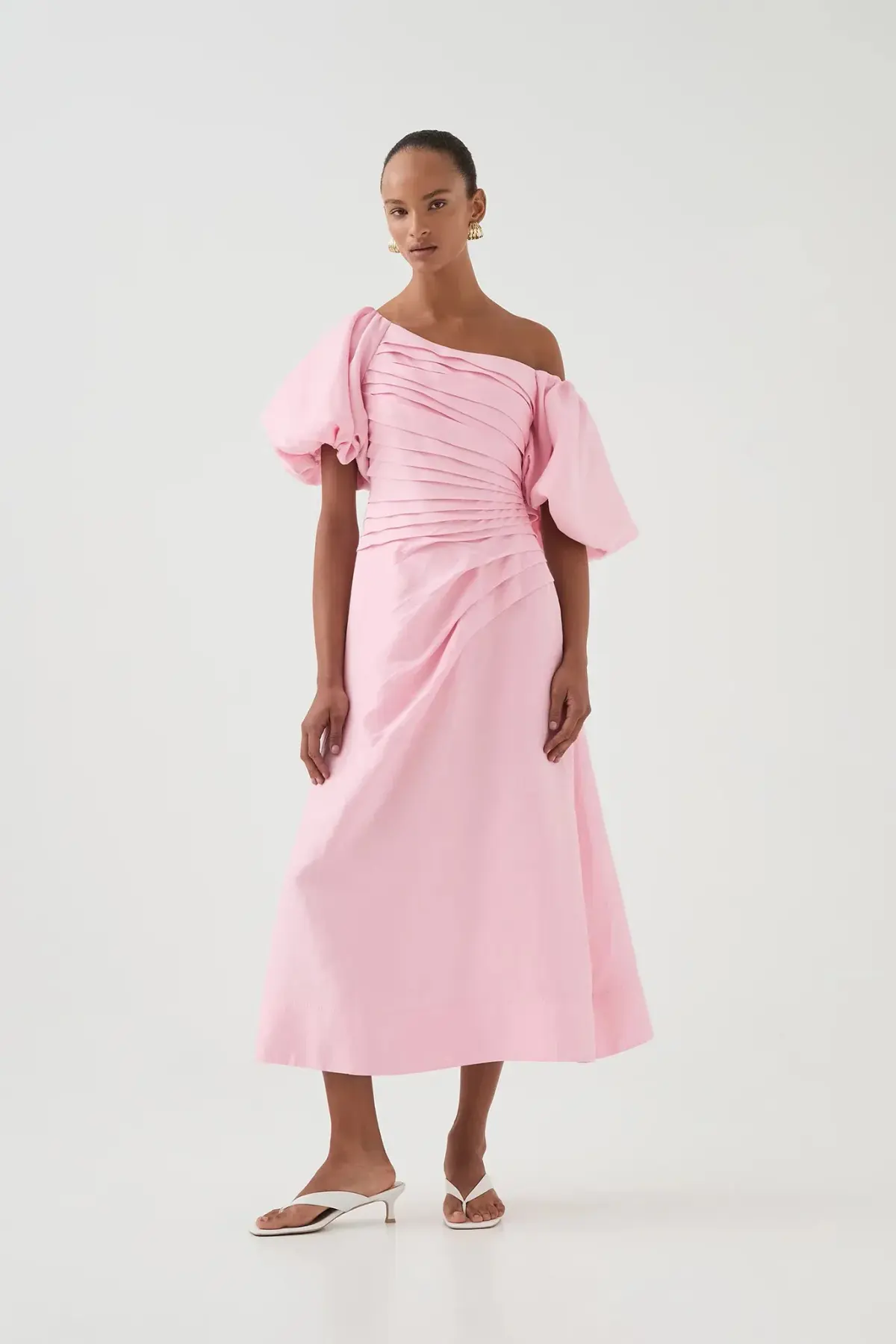 Aje Cadence Ruched Midi Dress / Pink / Size 16 - Image 2