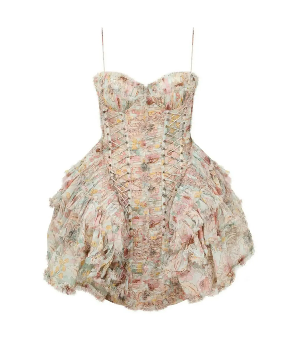 Zimmermann Rebellion Frayed Mini Dress in Mint Floral Size 0 / AU 8 - Image 1