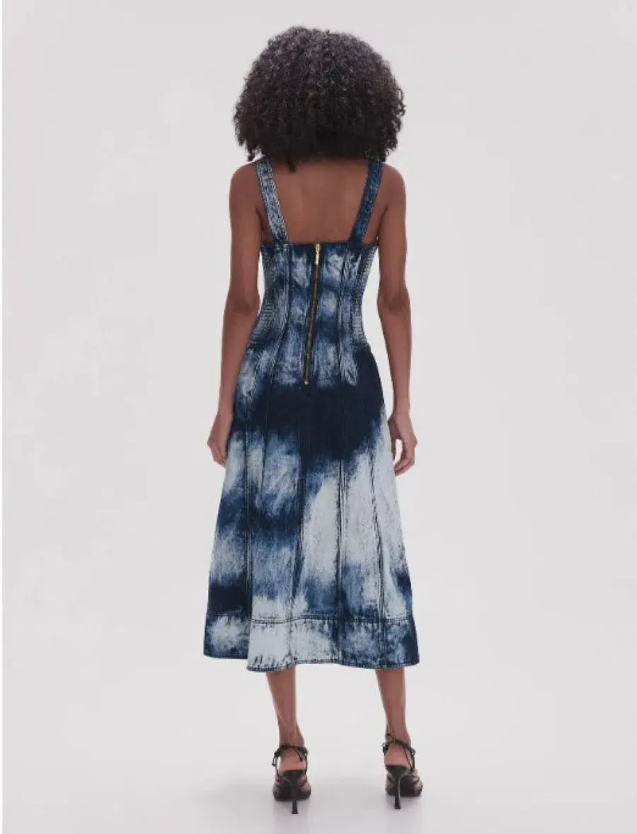 Aje Enigma Denim Midi Dress Tie Dye Indigo Size 10 - Image 3