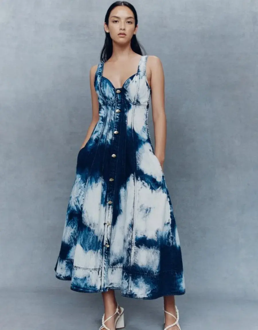 Aje Enigma Denim Midi Dress Tie Dye Indigo Size 10 - Image 1