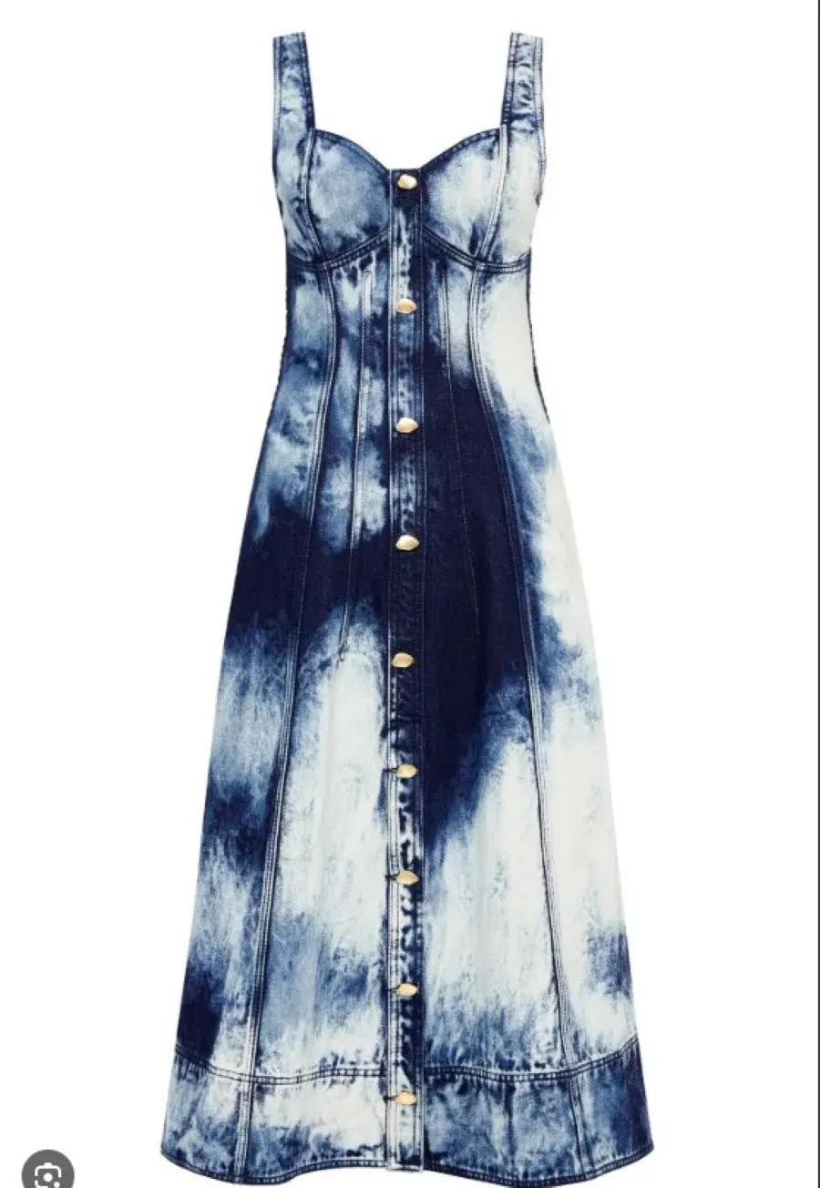 Aje Enigma Denim Midi Dress Tie Dye Indigo Size 10 - Image 4