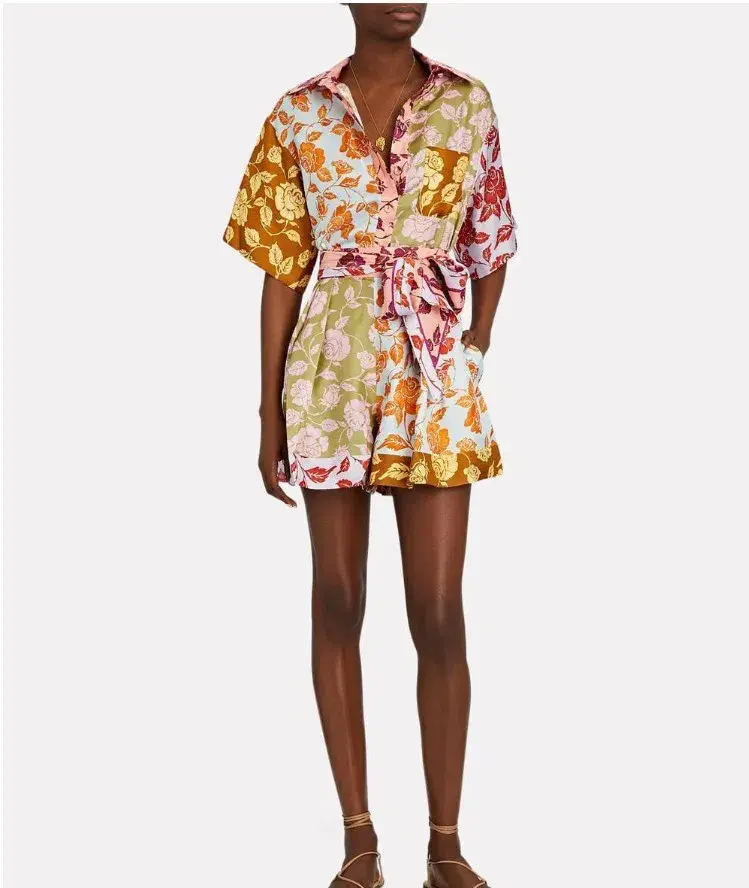 Zimmermann Lovestruck Spliced Shirt Shorts Set Silk Floral Size 1 / Au 10  - Image 1