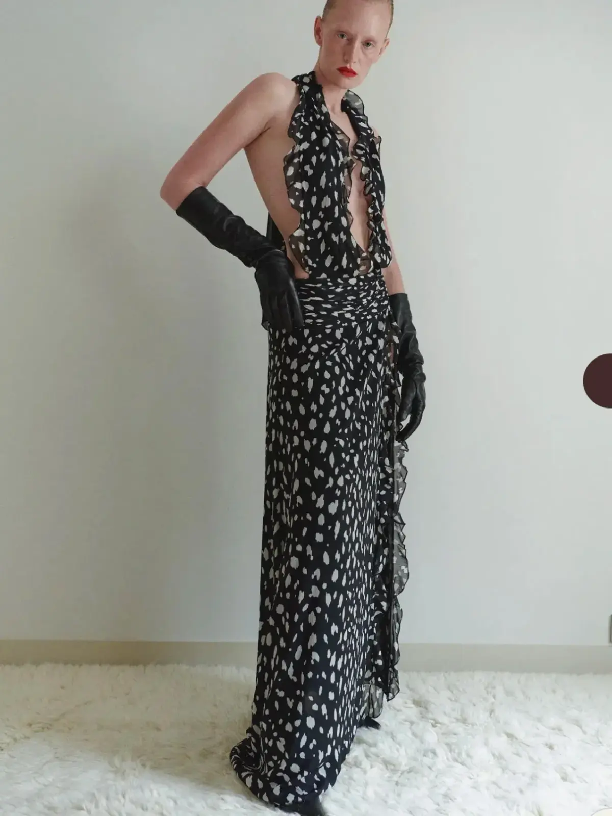 Leam Almes Dalmatian Print Chiffon Dress with Side Slit size 36 - Image 1