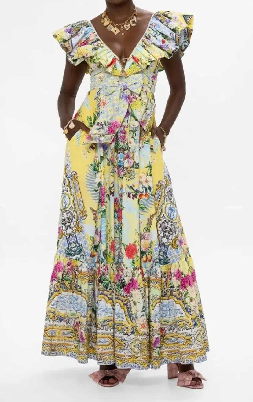 Camilla Frill Neck Dress With Hardware Flor Fantástica Size M/L Yellow  - Image 2
