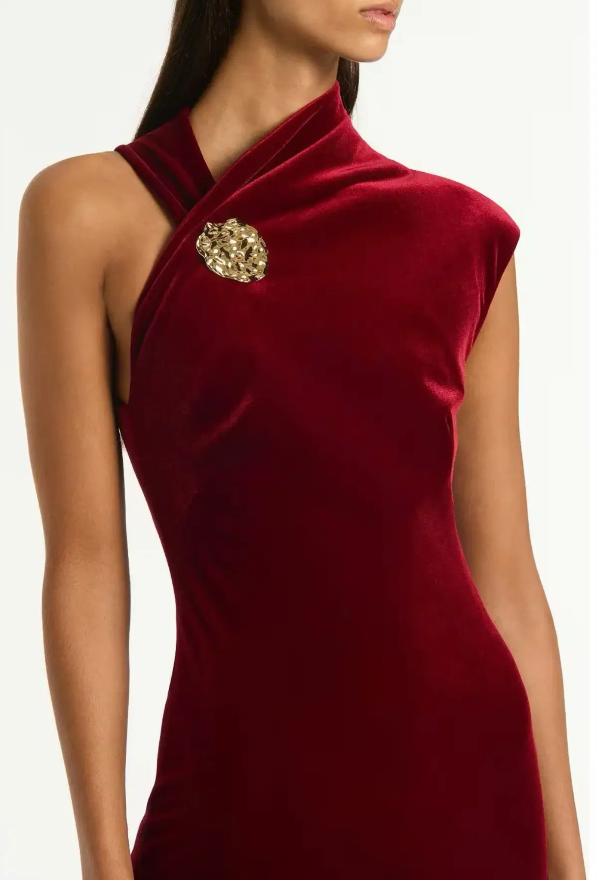 Carla Zampatti Rouge Velvet Button Gown - Image 1